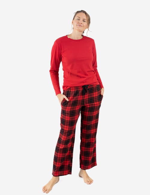 Leveret Cotton Top & Flannel Pants Printed Holiday Pajama Set In Red