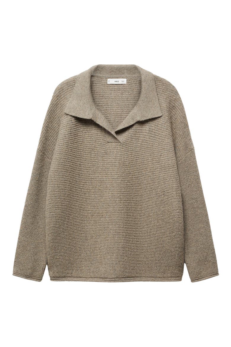 Oversize Rib Polo Sweater, Alternate, color, LIGHT BROWN