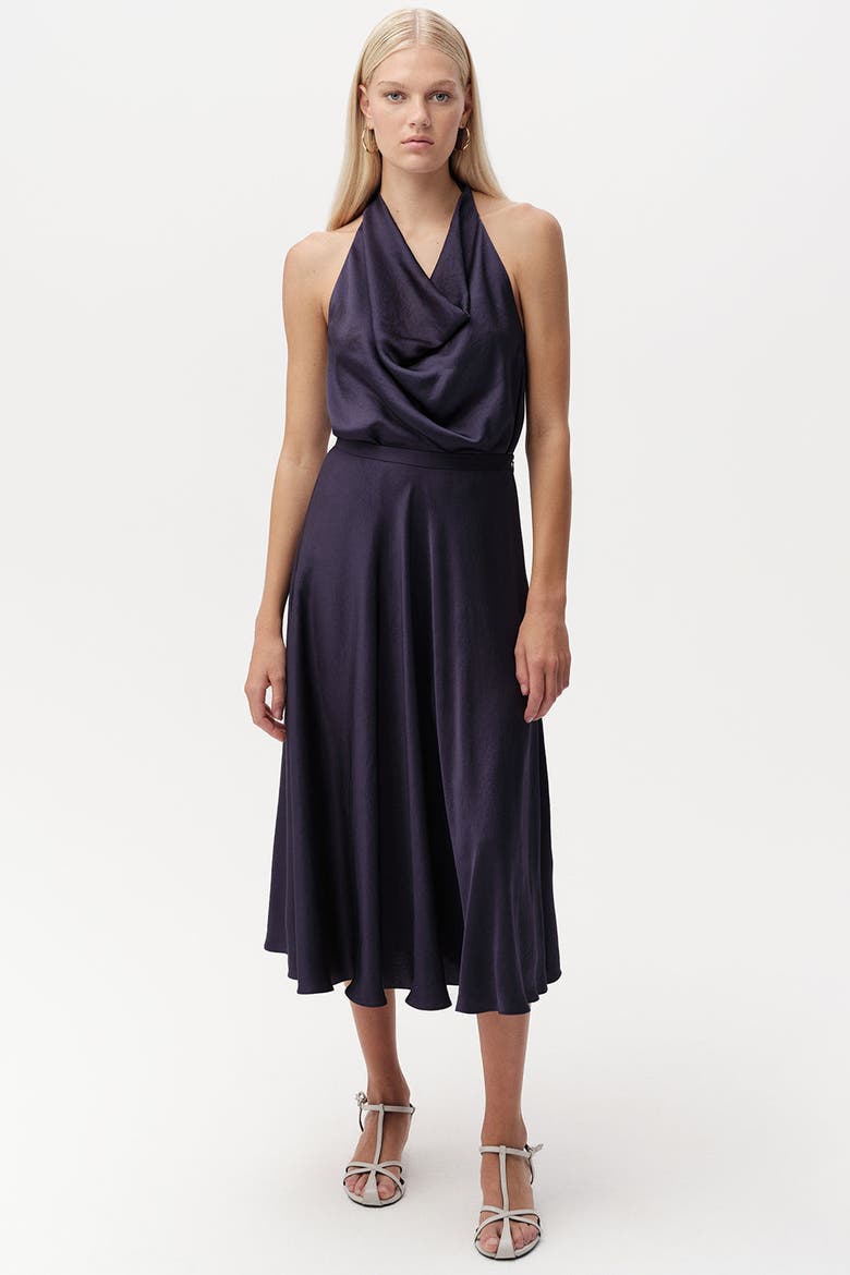 Calais Skater Midi Skirt With Zipper, Alternate, color, Navy