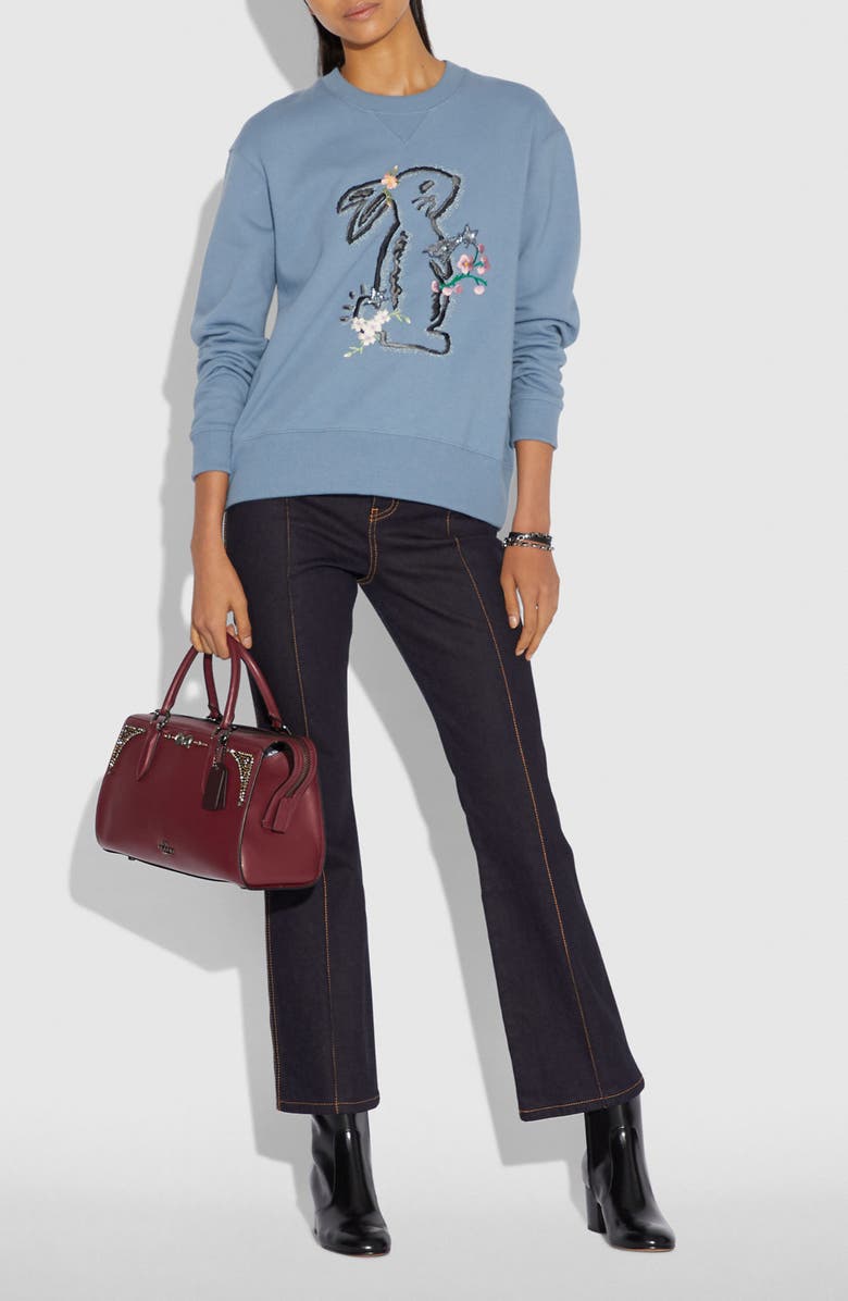 COACH x Selena Gomez Selena Bond Embellished Leather Satchel, Alternate, color,