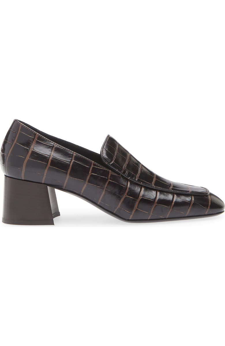 TOTEME The Block Heel Croc Embossed Loafer, Alternate, color, Dark Brown