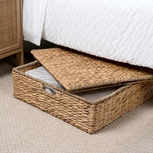 Happimess Holden 30" Classic Costal Hand-woven Hyacinth Wicker Under Bed Storage Basket With Lid In Brown