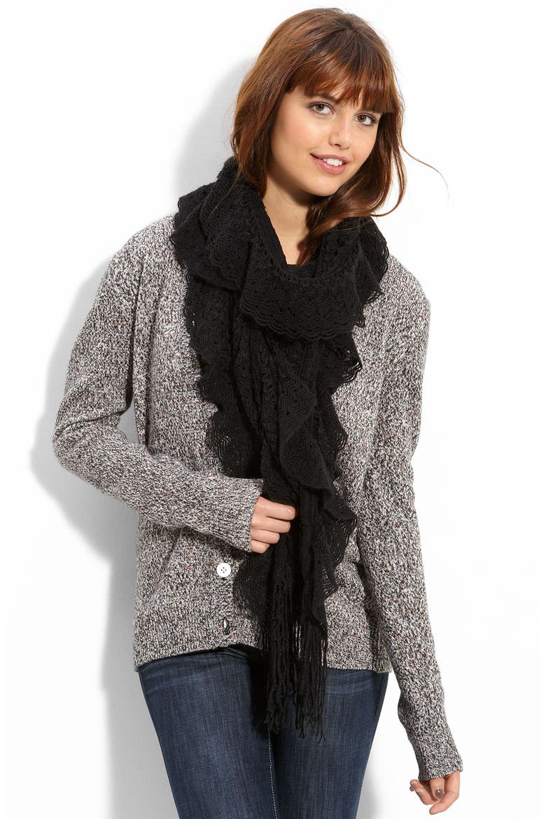 Frenchi® Ruffled Pointelle Scarf, Main, color, BLACK