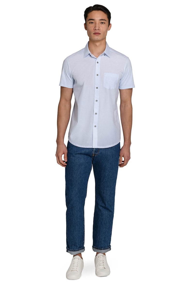Circle Geo Reworked Short Sleeve Button-Down Shirt, Alternate, color, NAVY/ BLUE