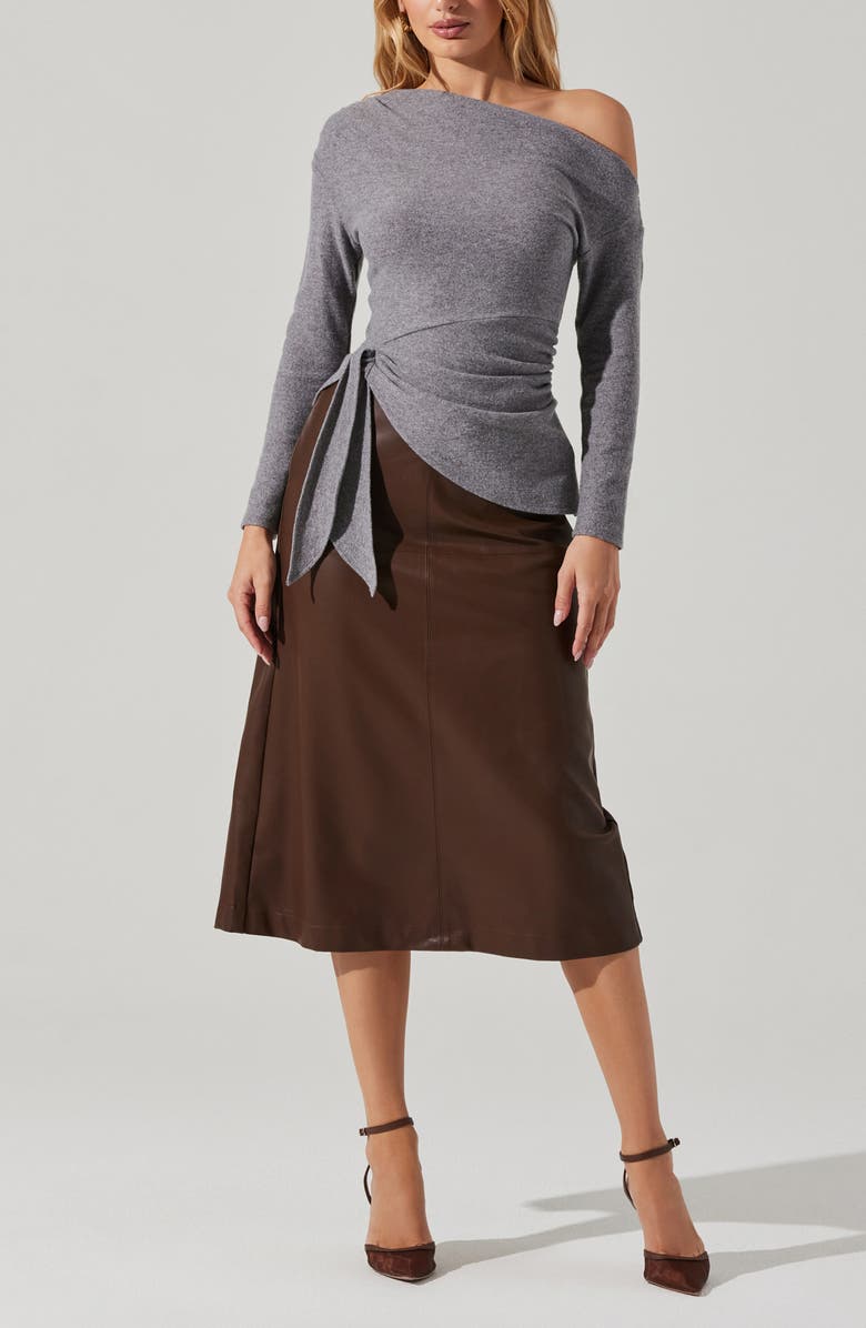 ASTR the Label One-Shoulder Tie Hem Knit Top, Alternate, color, Hthr Grey