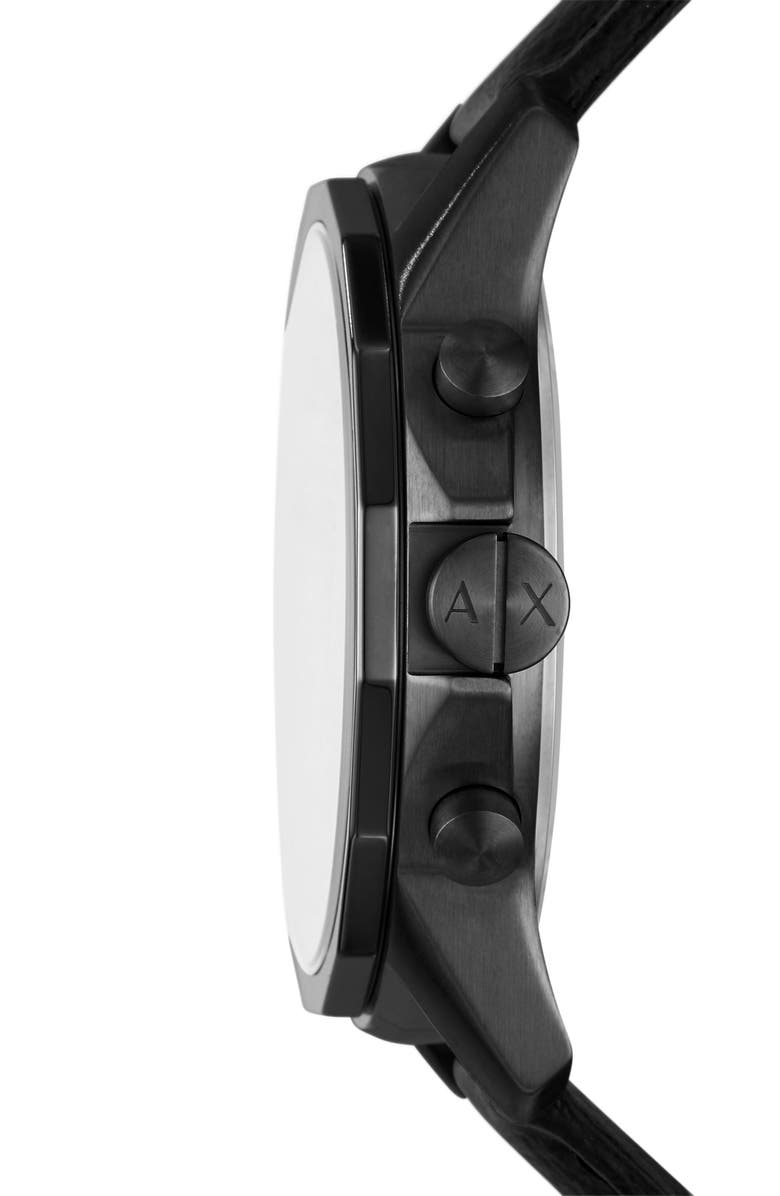 AX Armani Exchange Chronograph Leather Watch, 44mm, Alternate, color, Black