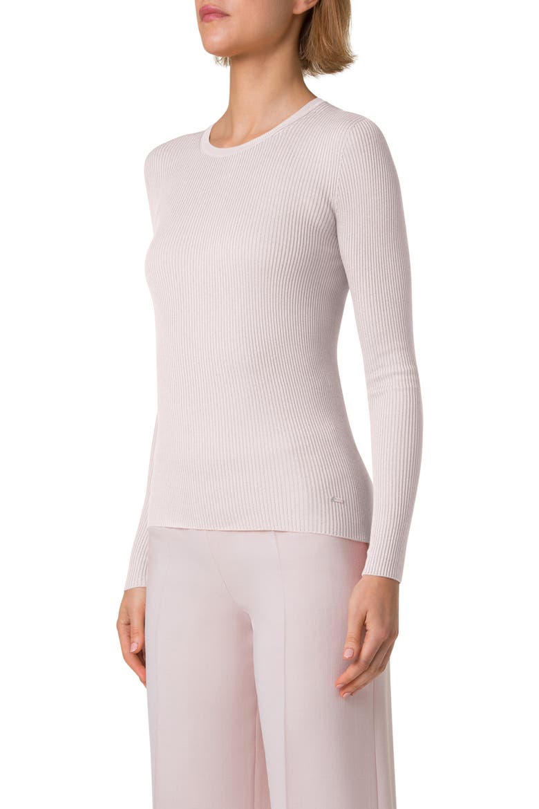 Seamless Silk & Cotton Rib Sweater, Alternate, color, PALE PINK