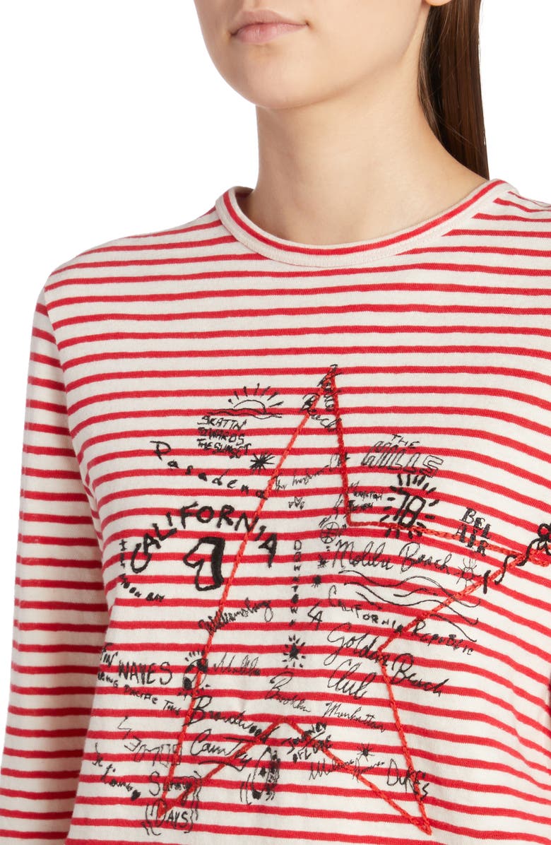Golden Goose Embroidered Star Stripe Cotton & Linen T-Shirt, Alternate, color,