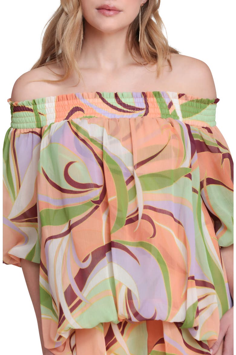 Print Off the Shoulder High-Low Romper, Alternate, color, RIVIERA FAN