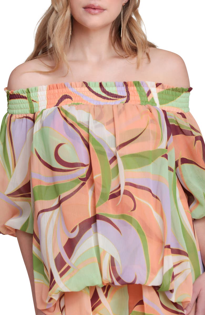 Avec Les Filles Print Off the Shoulder High-Low Dress, Alternate, color, Riviera Fan