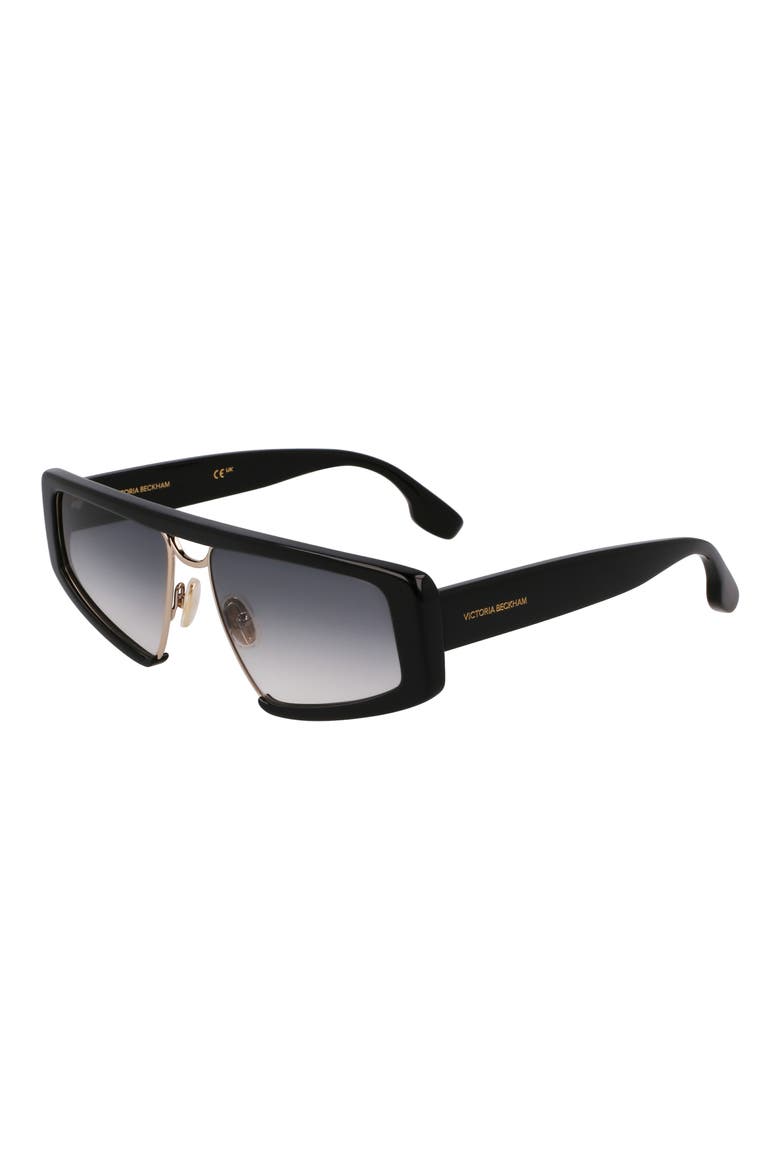 Classic Logo 57mm Gradient Modified Rectangular Sunglasses, Alternate, color, BLACK