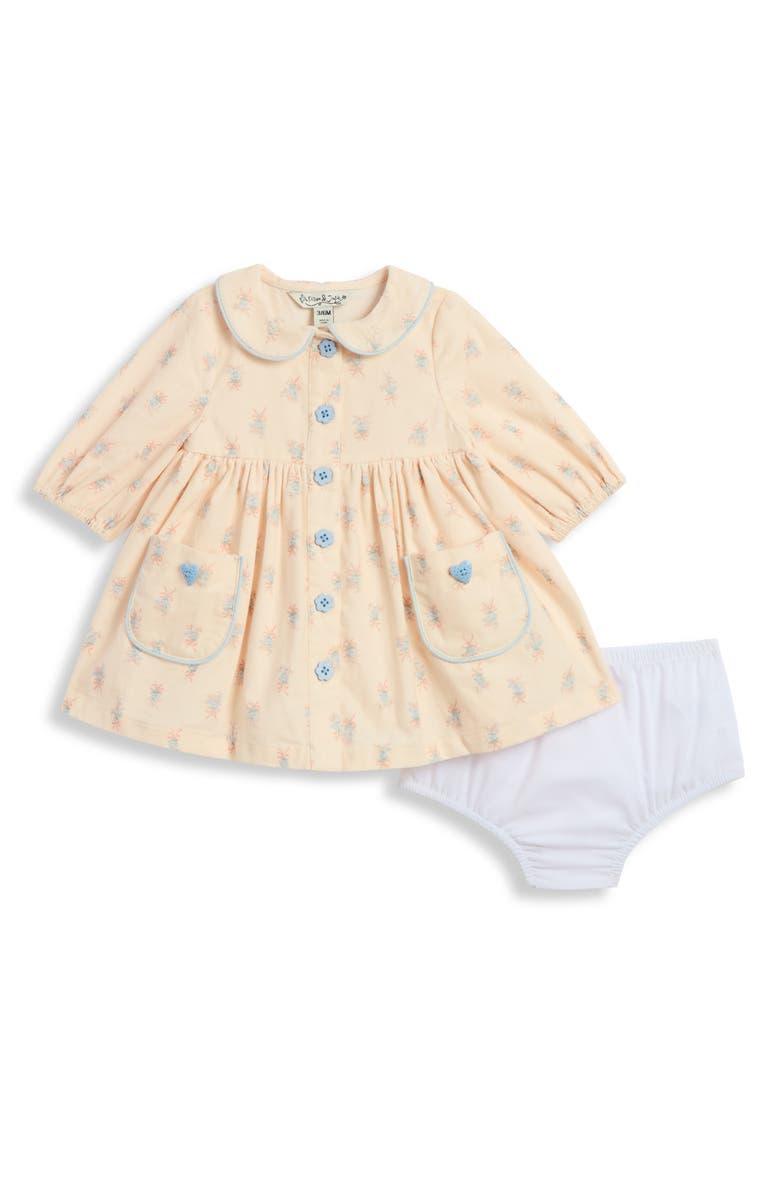 Pippa & Julie Audrey Floral Corduroy Dress & Bloomers, Main, color, Cream