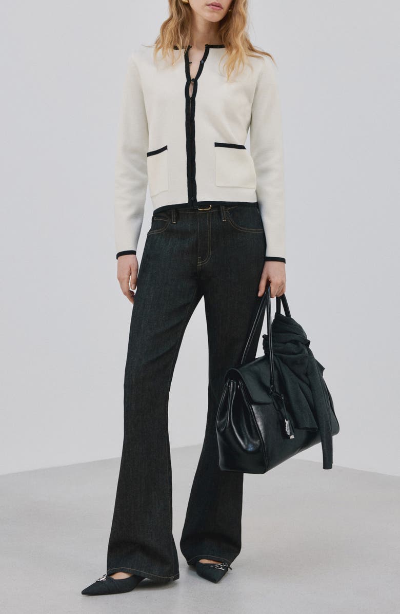 MANGO Contrast Rib Cardigan, Alternate, color, Ecru