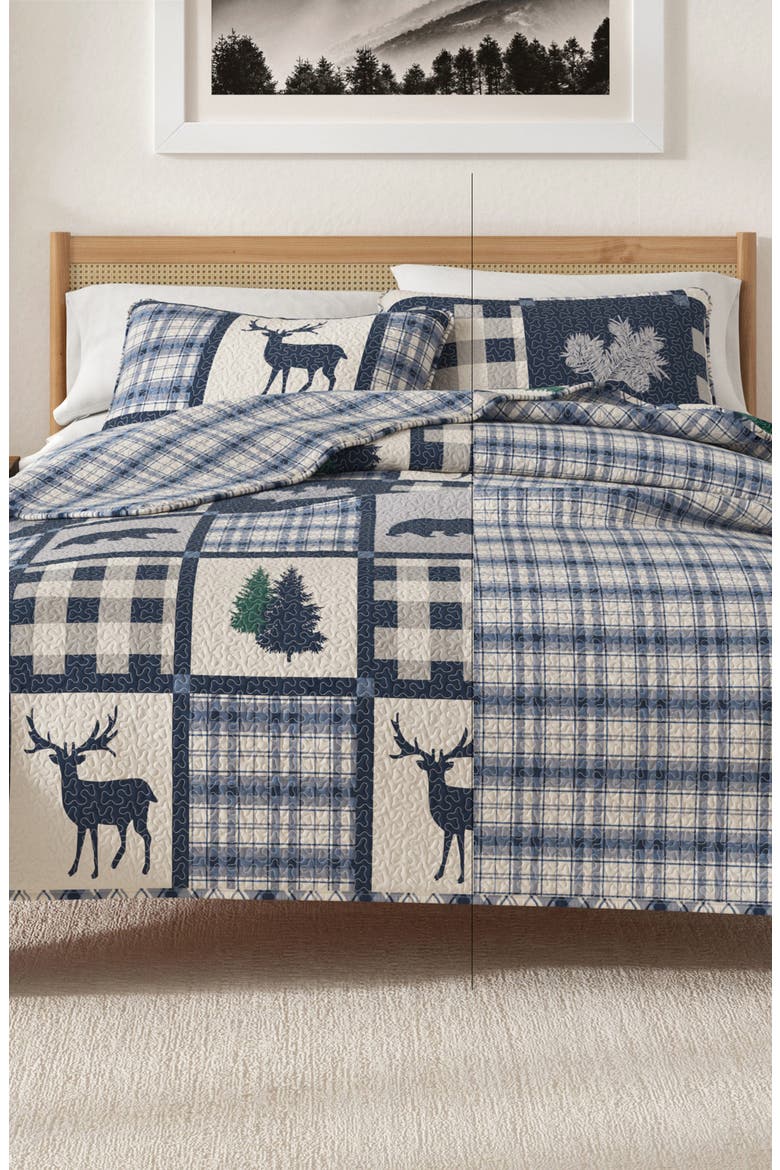 Lodge Patchwork Quilt Set, Alternate, color, NAVY / GREY