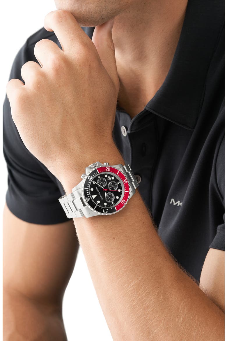 Everest Chronograph Bracelet Watch, 45mm, Alternate, color, STAINLESS STEEL/ RED/ BLACK
