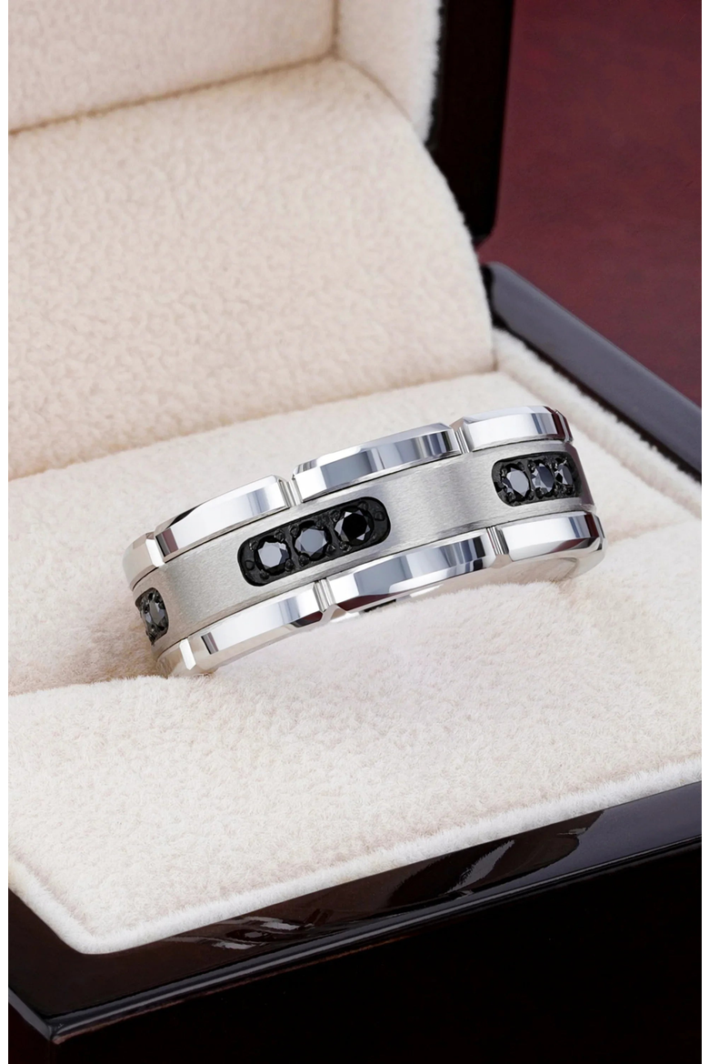 Valor Grooved Tungsten Wedding Band With Inlay and Diamonds, Alternate, color, Silver / Black 8mm