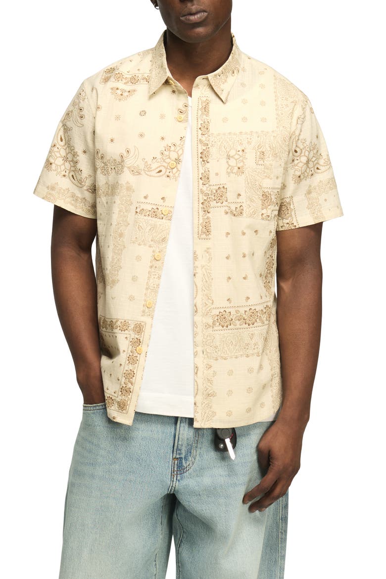 San Gabriel Short Sleeve Cotton Button-Up Shirt, Main, color, NATURAL MULTI PRINT