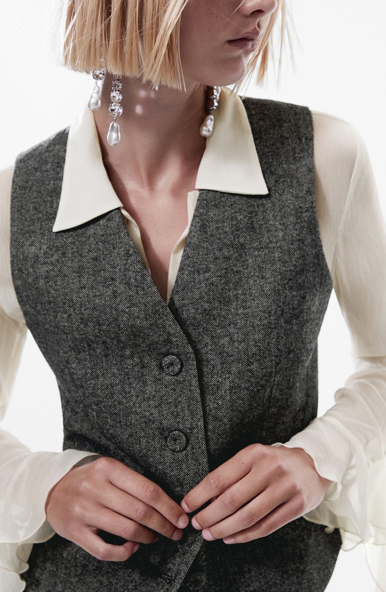 MANGO Herringbone Tweed Suit Vest, Alternate, color, 