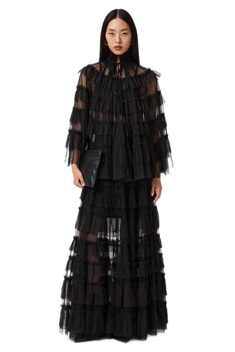 Aude Ruffle Cape, Alternate, color, BLACK