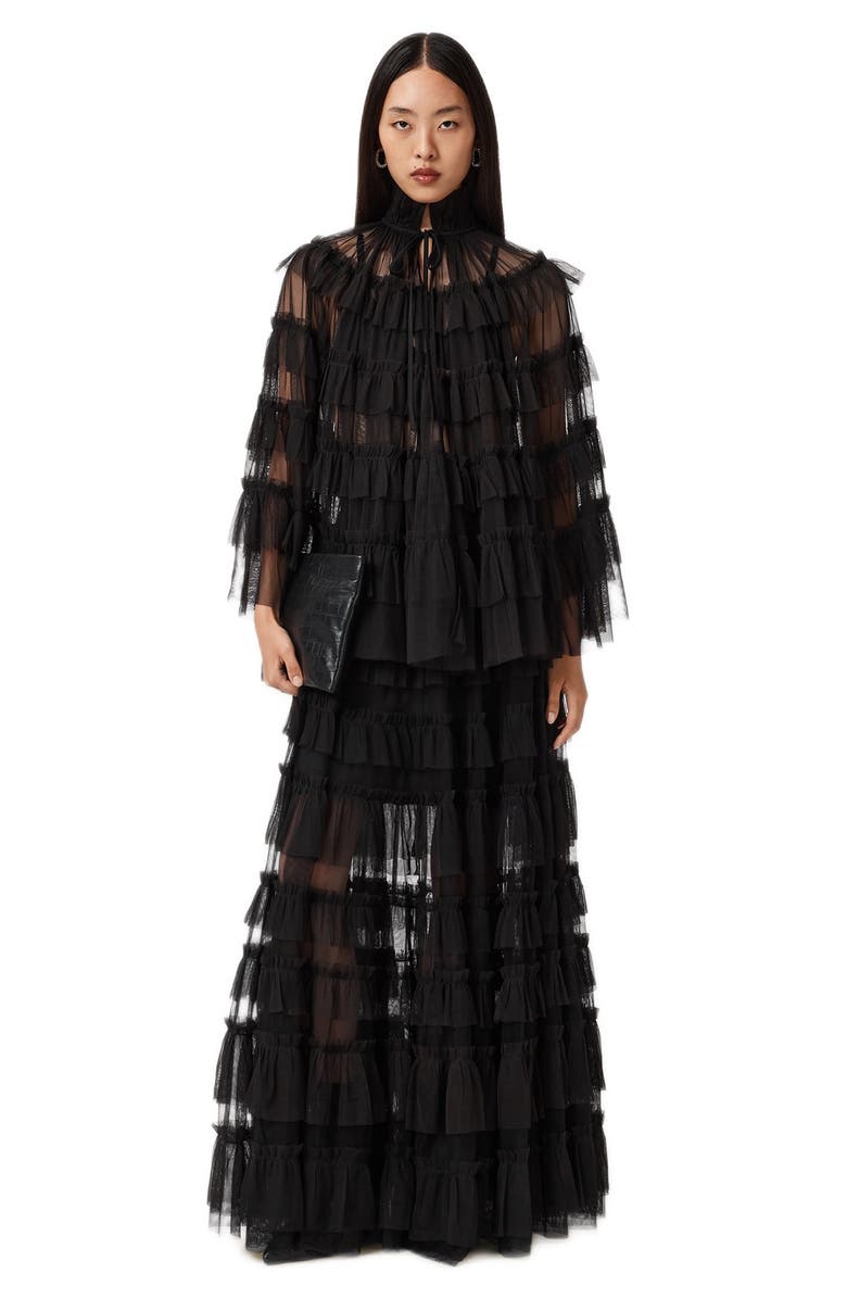 AllSaints Aude Ruffle Cape, Alternate, color, 