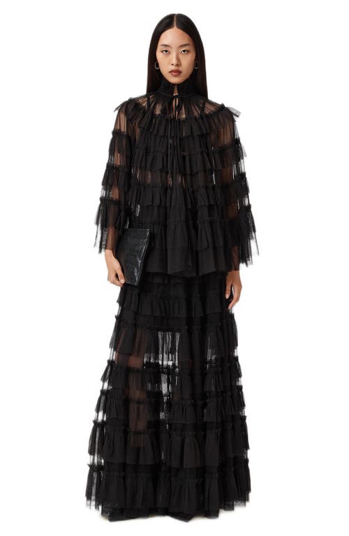 Allsaints Polyester Aude Ruffle Cape Top In Black