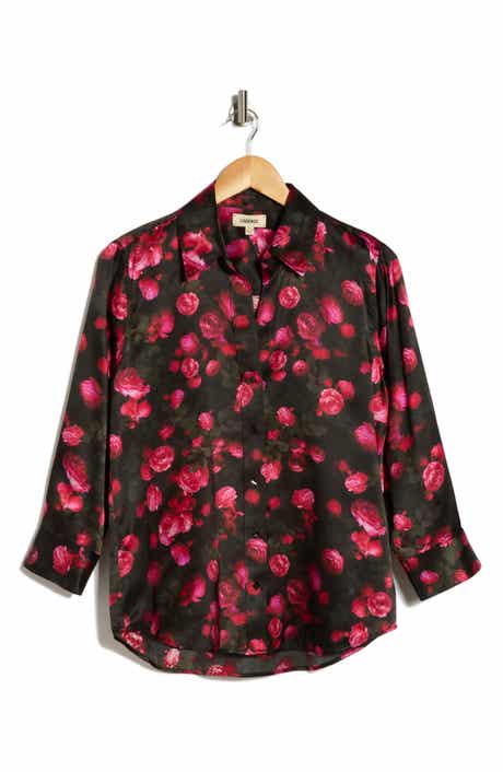 L'AGENCE Dani Rose Print Silk Button-Up Shirt