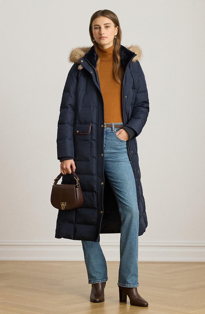 Lauren Ralph Lauren Quilted Down Longline Coat, Alternate, color, Dark Navy