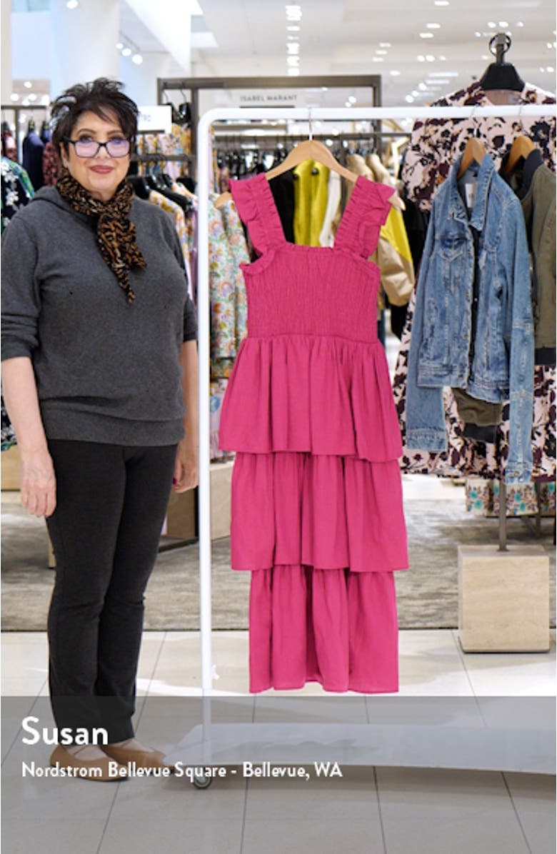 Smocked Tiered Linen Blend Sundress, sales video thumbnail