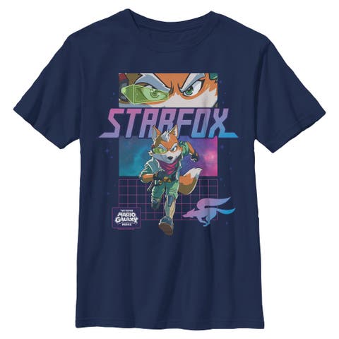 Boys' Anime Fox Mccloud Grid Short Sleeve T-shirt