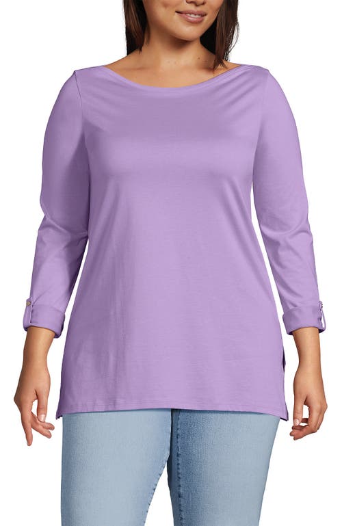 Lands' End Plus Size Supima Cotton Adjustable 3/4 Sleeve Boatneck Tunic In Lilac Petal