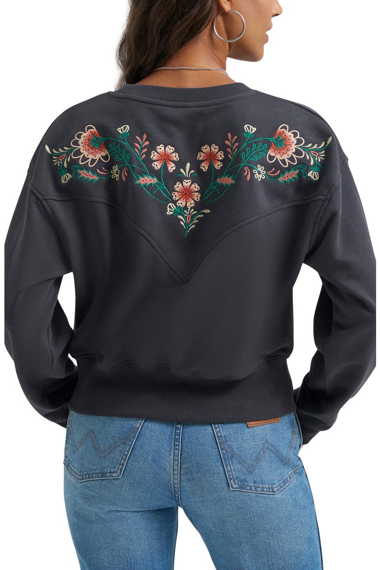 Floral Embroidered Yoke Sweatshirt, Alternate, color, FADED BLACK