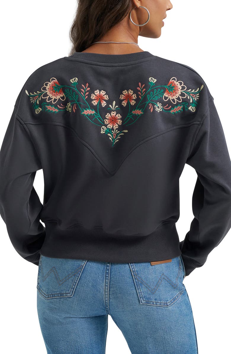 Wrangler Floral Embroidered Yoke Sweatshirt, Alternate, color, 