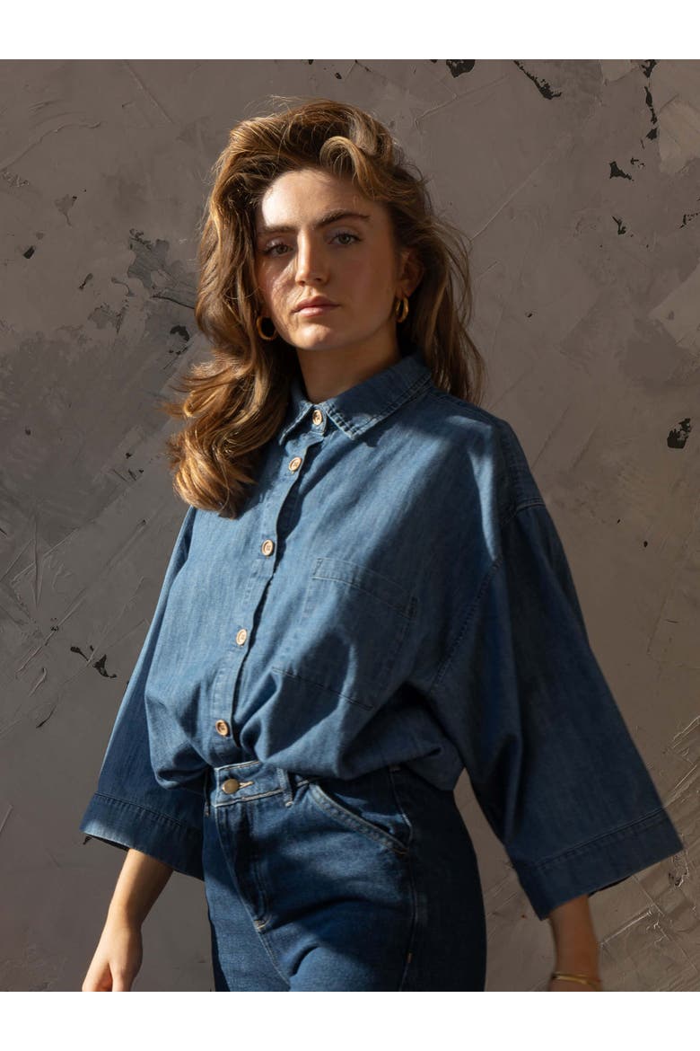 The Chambray Denim Shirt, Alternate, color, mid denim