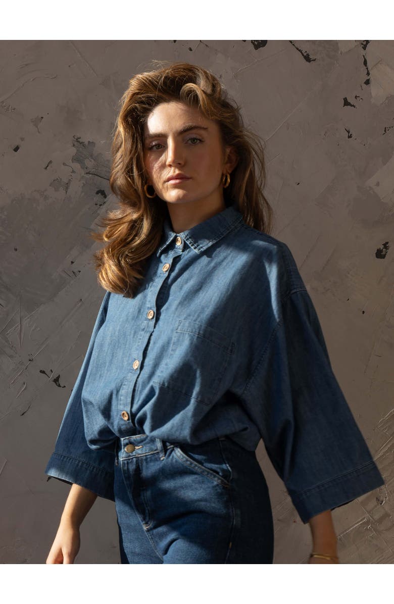 The Simple Folk The Chambray Denim Shirt, Alternate, color, Mid Denim