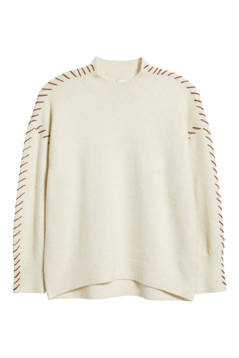 Lutetia Relaxed Whipstich Sweater, Alternate, color, BONE WHITE