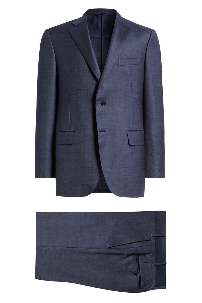 Siena Regular Fit Denim Effect Wool Suit, Main, color, NAVY