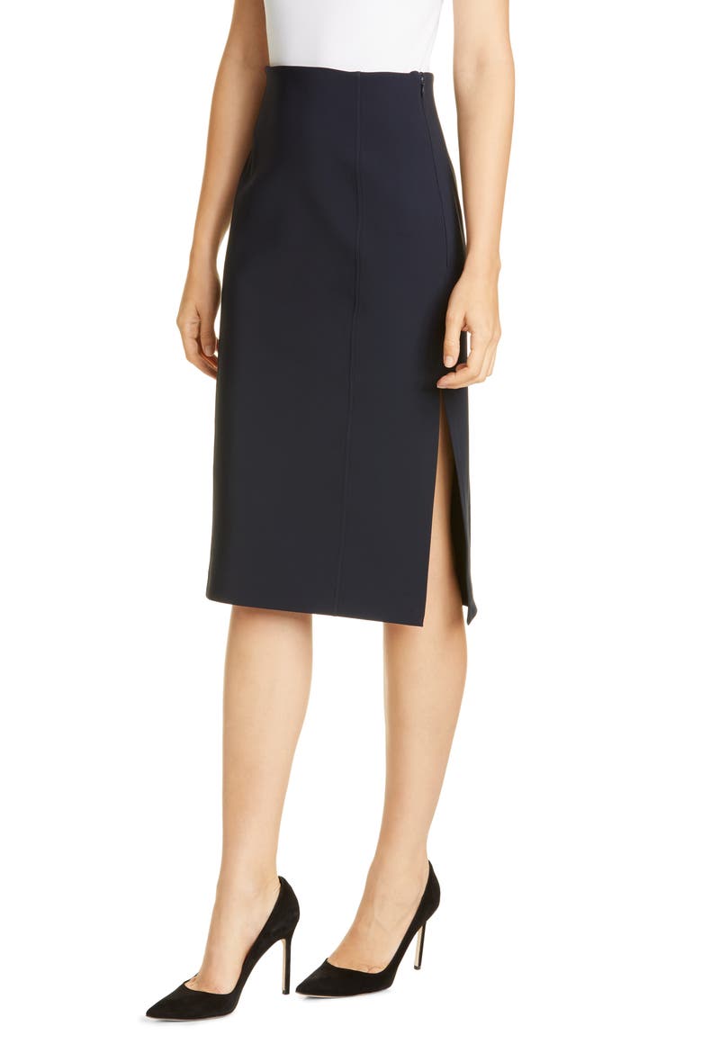 Side Slit Bonded Neoprene Pencil Skirt, Main, color, BLACK