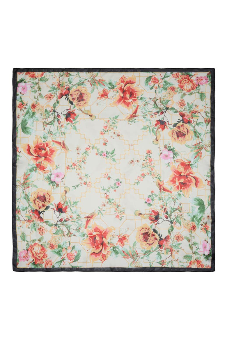 Botanical Satin Square Scarf, Alternate, color, IVORY MULTI