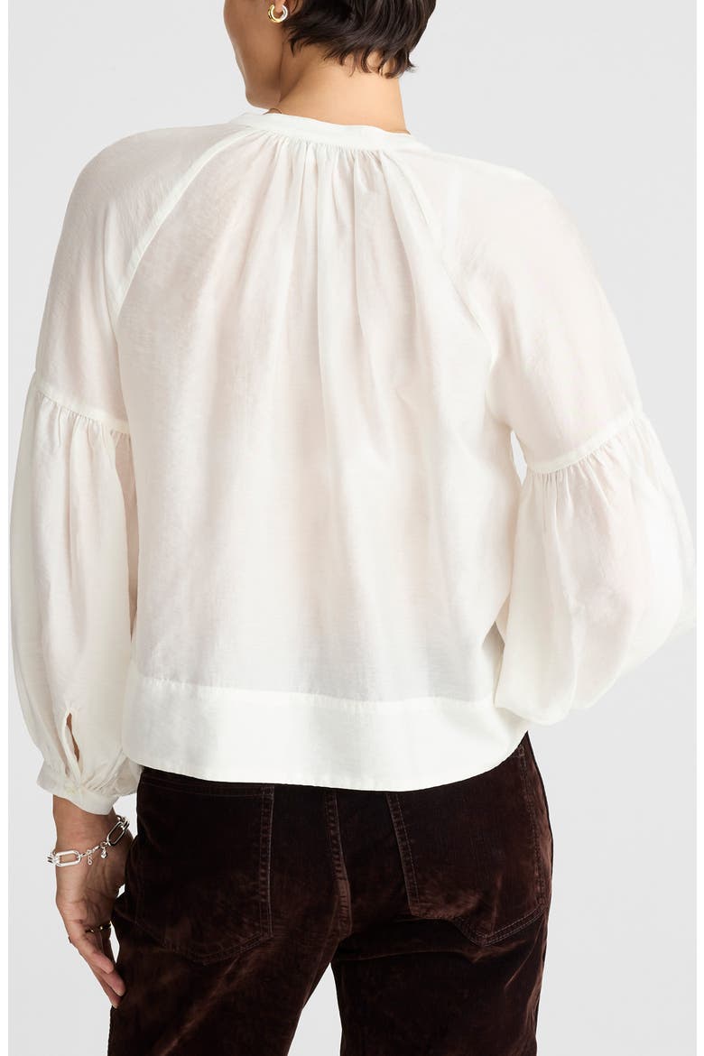 Shirred Balloon Sleeve Button-Up Top, Alternate, color, WINTER WHITE