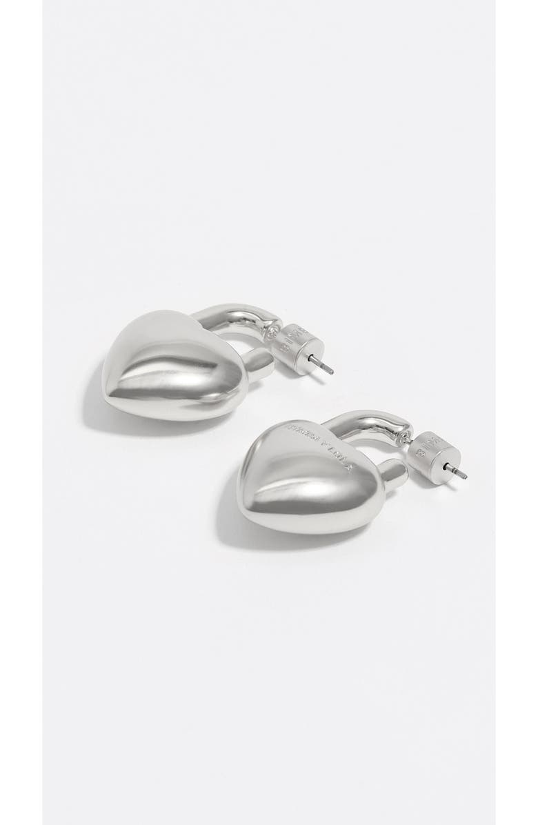 Bimba y Lola Matte Padlock Heart Earrings, Alternate, color, Silver