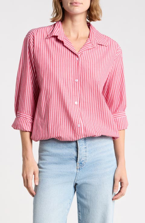 Marin Stripe Cotton Crop Bubble Hem Shirt