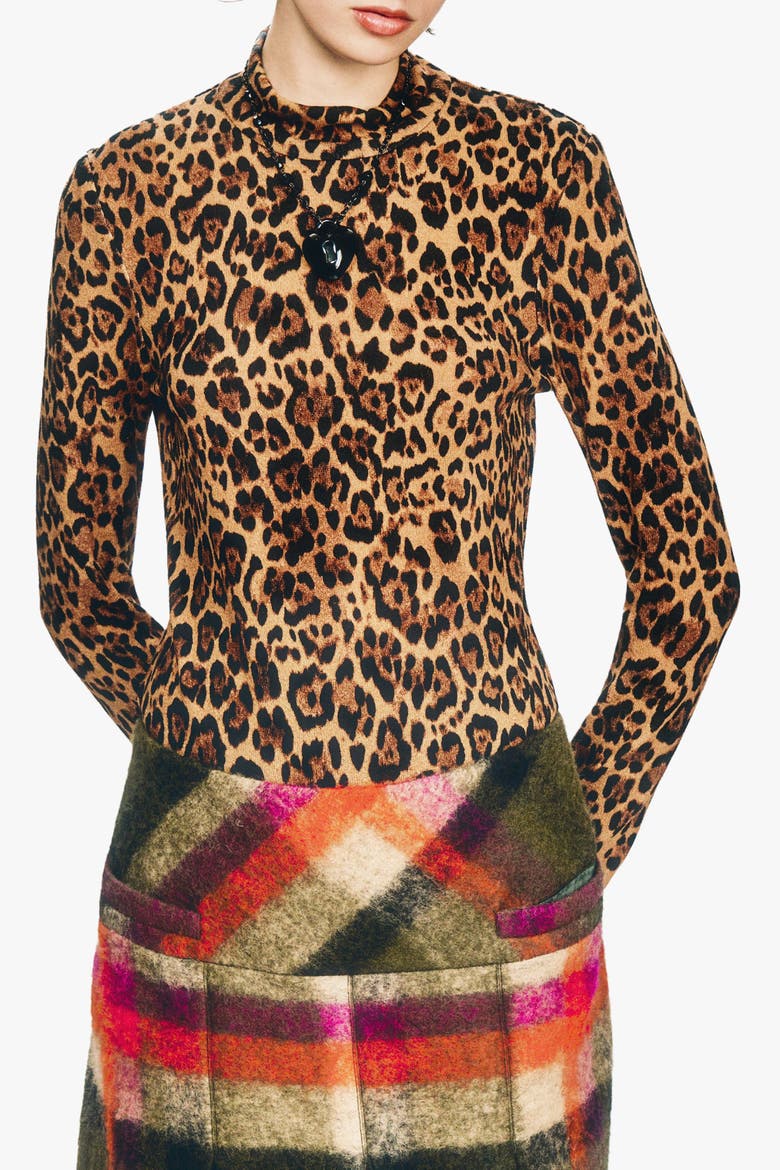 Leopard Knit Turtleneck, Alternate, color, HONEY MULTI