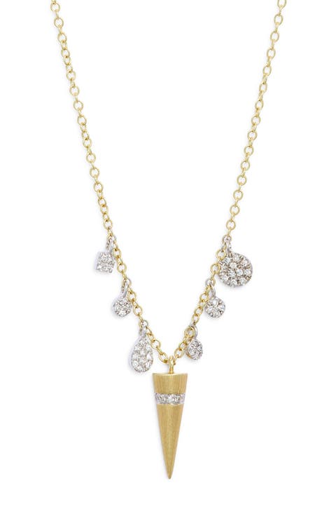 14k Gold Diamond Spike Charm Necklace