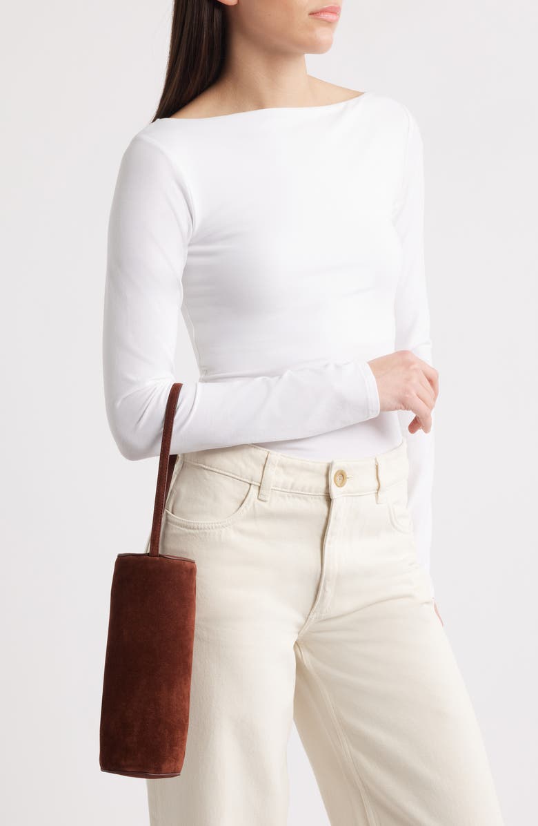 Reformation Simona Cylinder Shoulder Bag, Alternate, color, Espresso Suede