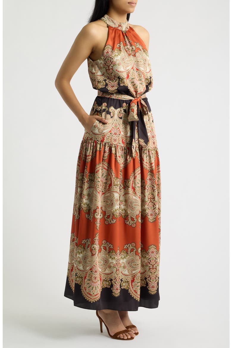 Paisley Sleeveless Tiered Dress, Alternate, color, ORANGE BLACK