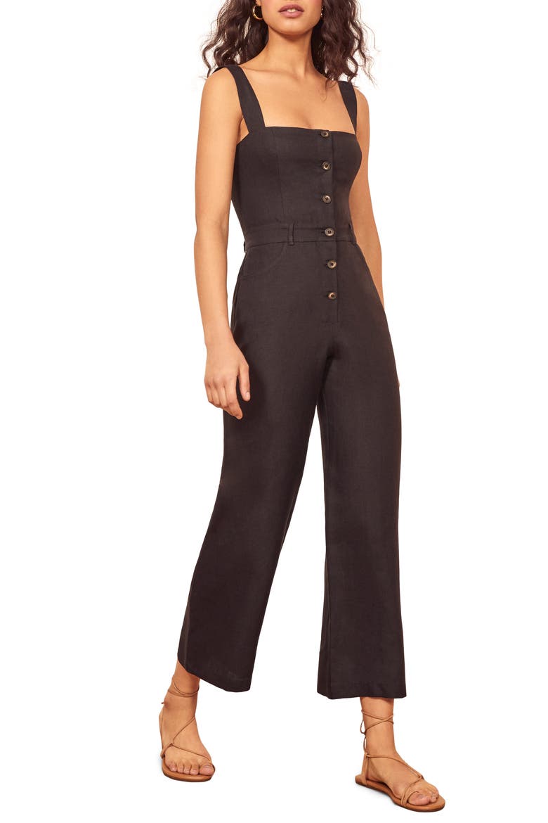 Tyler Button Linen Jumpsuit, Main, color, BLACK