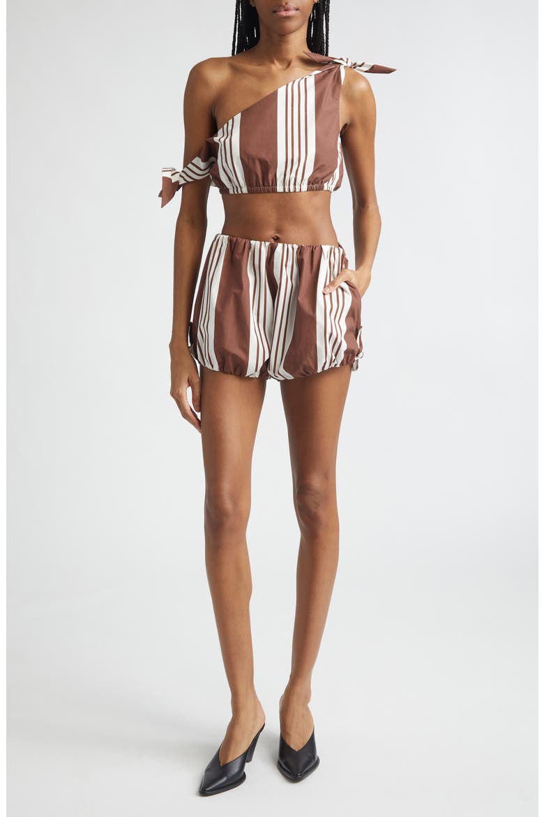 Rosie Stripe Asymmetric Neck Crop Top, Alternate, color, CHOCOLATE STRIPE
