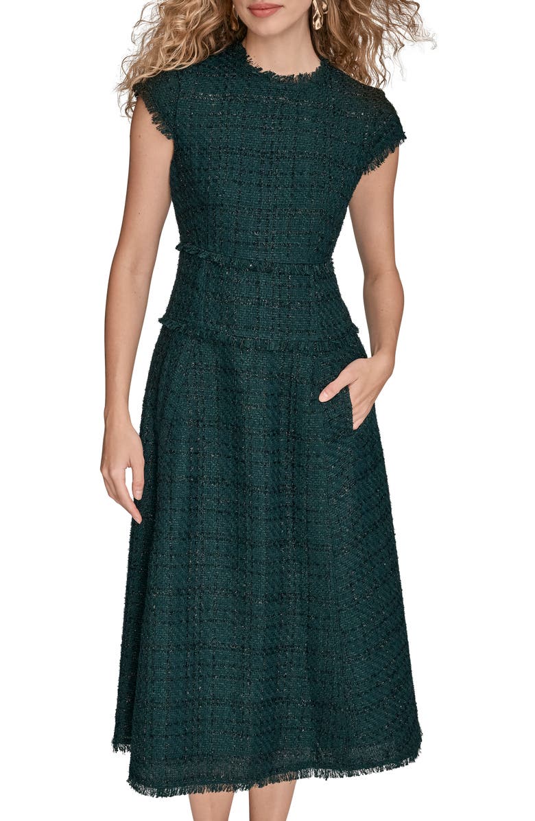 Donna Karan New York Metallic Tweed Midi Dress, Alternate, color, Hudson