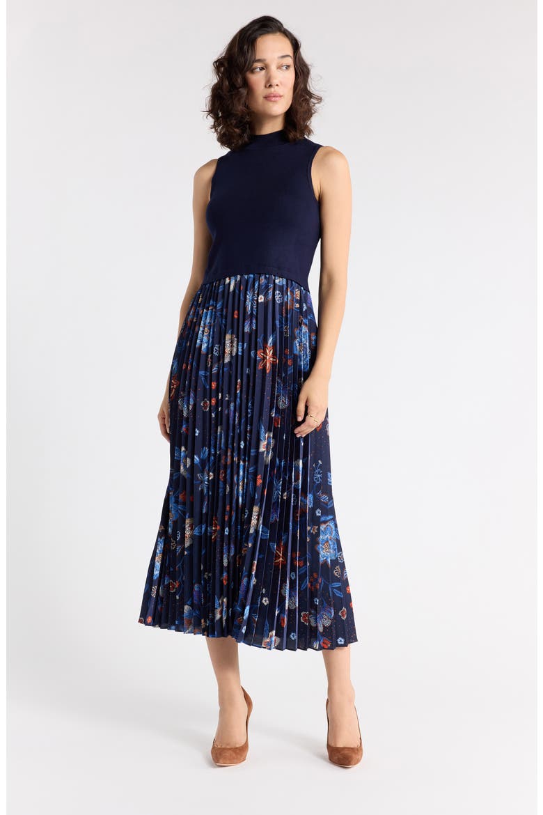 Mixed Media Midi Dress, Main, color, NAVY MULTI FLORAL