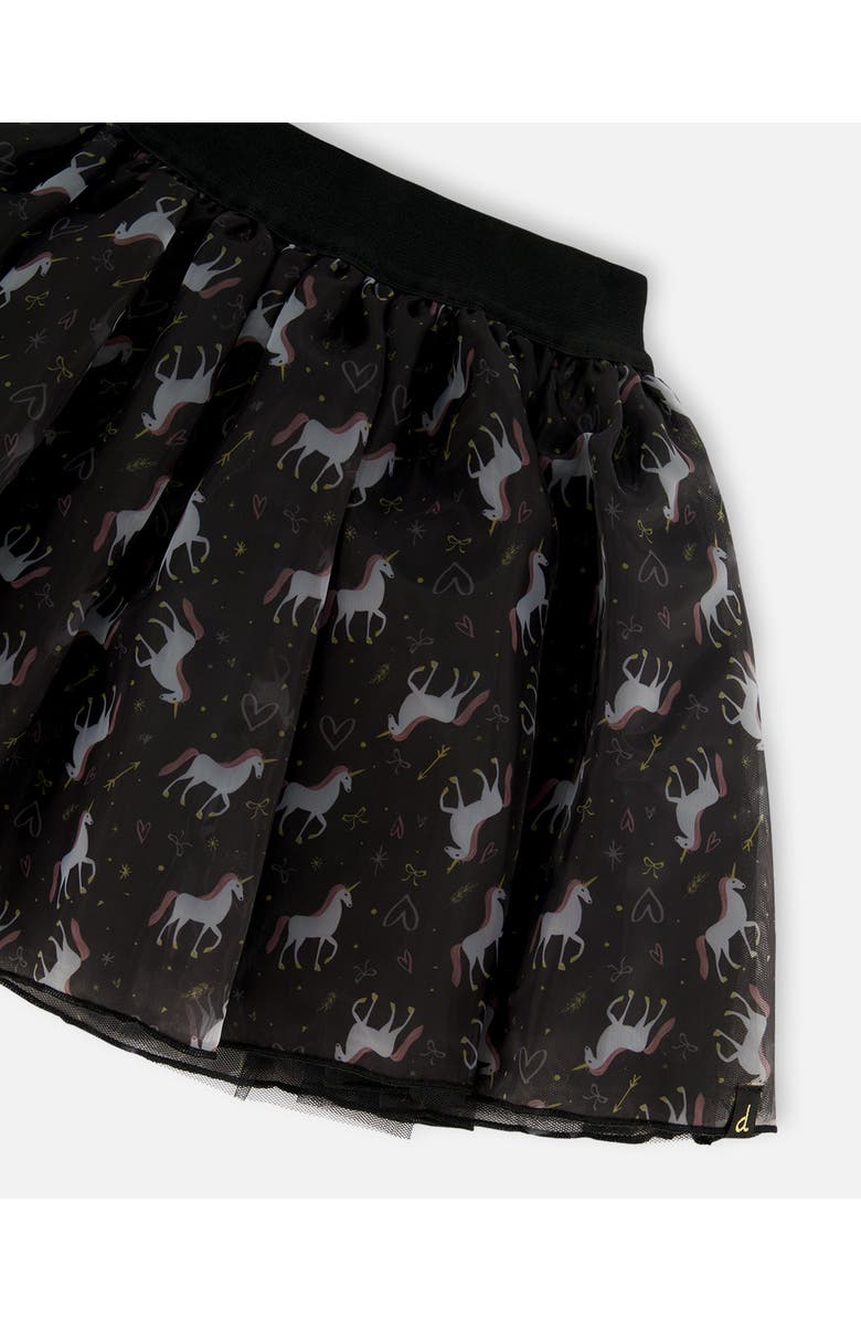 Deux par Deux Organza and Mesh Skirt with Unicorn, Alternate, color, Black